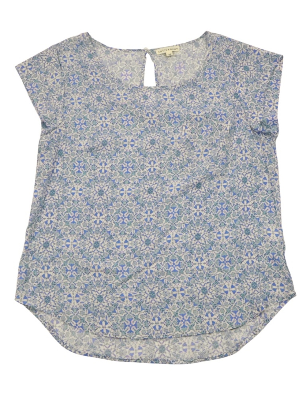 Artisan NY Blue Floral Blouse Medium High Low Hem Lightweight